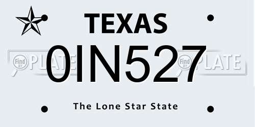 0IN527 Texas License Plate