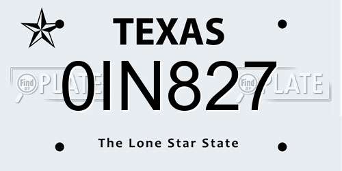 0IN827 Texas License Plate
