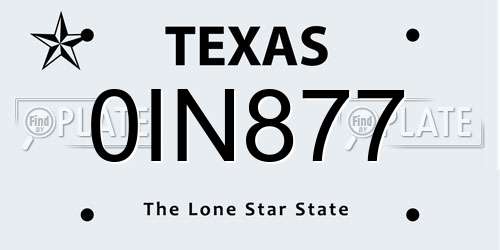 0IN877 Texas License Plate