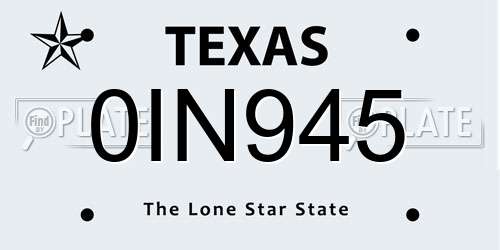 0IN945 Texas License Plate