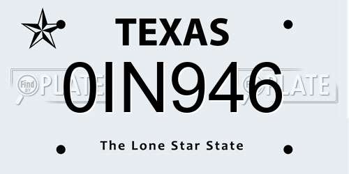 0IN946 Texas License Plate