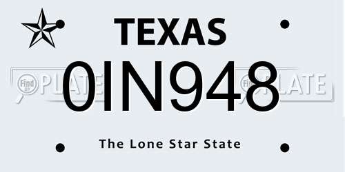 0IN948 Texas License Plate