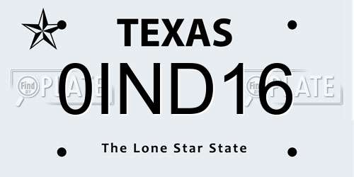 0IND16 Texas License Plate