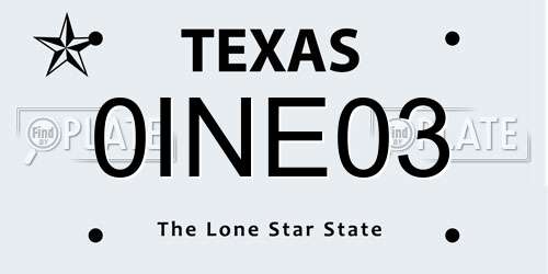 0INE03 Texas License Plate