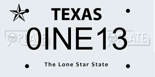 0INE13 Texas License Plate