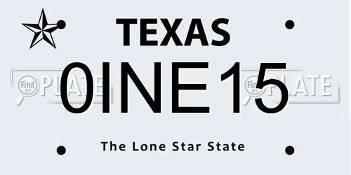 0INE15 Texas License Plate