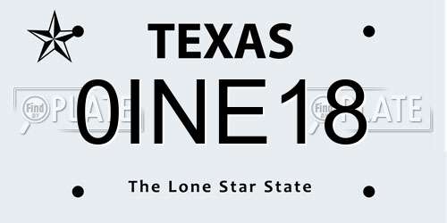 0INE18 Texas License Plate