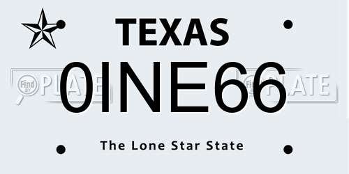 0INE66 Texas License Plate