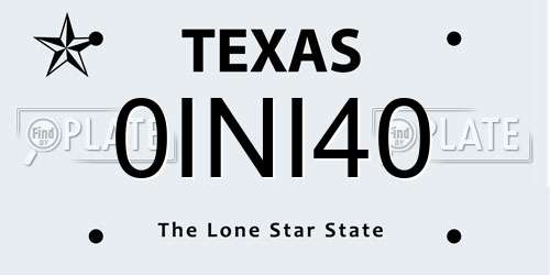 0INI40 Texas License Plate