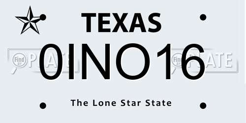 0INO16 Texas License Plate