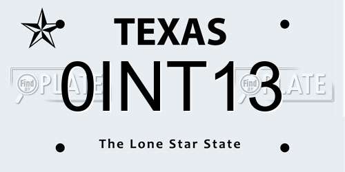 0INT13 Texas License Plate