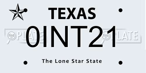 0INT21 Texas License Plate