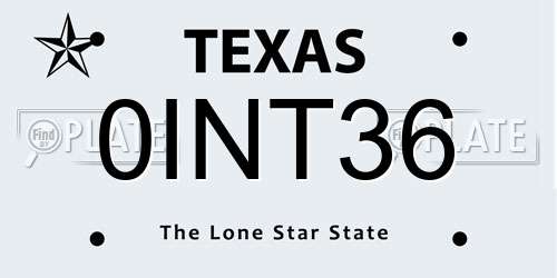 0INT36 Texas License Plate