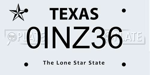 0INZ36 Texas License Plate