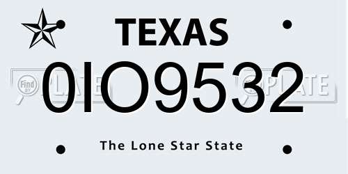 0IO9532 Texas License Plate