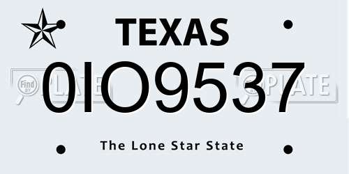 0IO9537 Texas License Plate