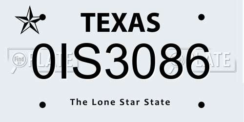 0IS3086 Texas License Plate