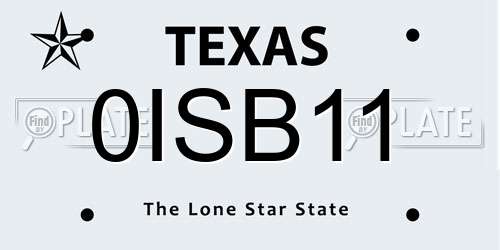 0ISB11 Texas License Plate