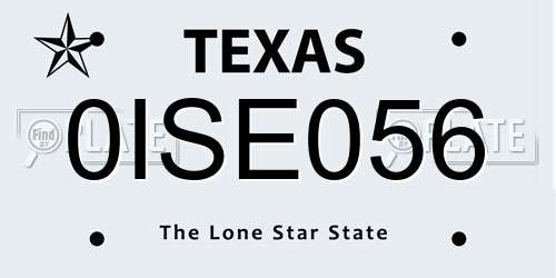 0ISE056 Texas License Plate