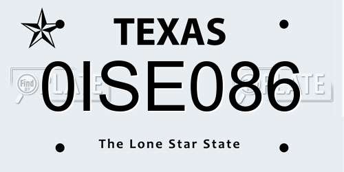 0ISE086 Texas License Plate