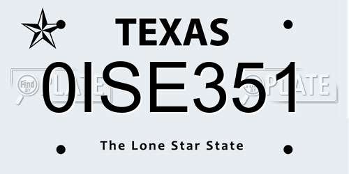 0ISE351 Texas License Plate
