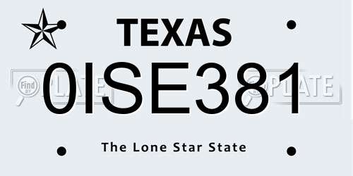 0ISE381 Texas License Plate