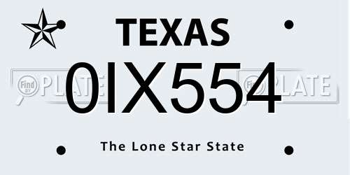 0IX554 Texas License Plate