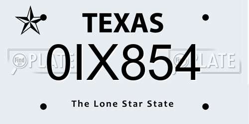 0IX854 Texas License Plate