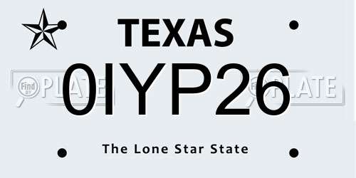 0IYP26 Texas License Plate