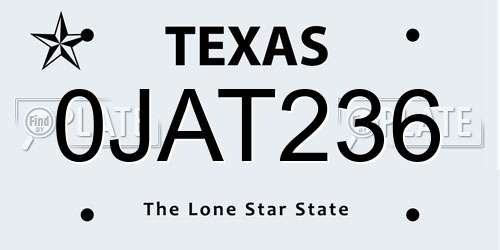 0JAT236 Texas License Plate