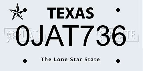 0JAT736 Texas License Plate