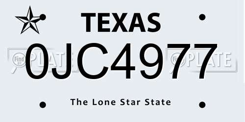 0JC4977 Texas License Plate