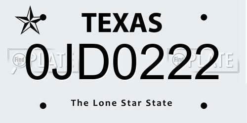 0JD0222 Texas License Plate