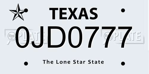 0JD0777 Texas License Plate