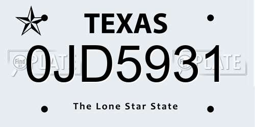 0JD5931 Texas License Plate