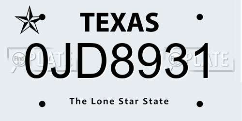 0JD8931 Texas License Plate