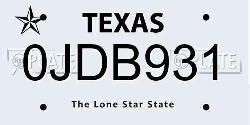 0JDB931 Texas License Plate