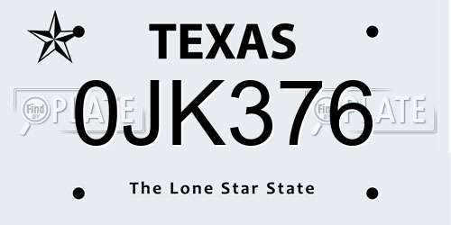 0JK376 Texas License Plate