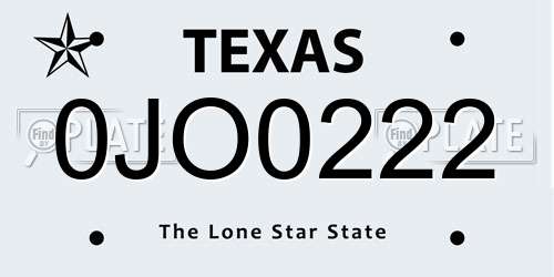 0JO0222 Texas License Plate