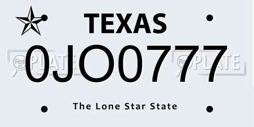 0JO0777 Texas License Plate