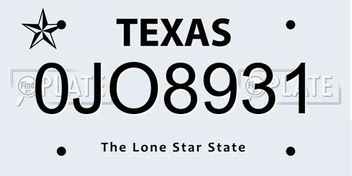 0JO8931 Texas License Plate
