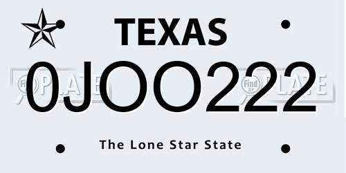 0JOO222 Texas License Plate