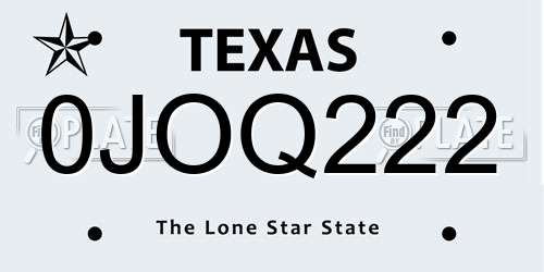 0JOQ222 Texas License Plate