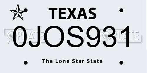 0JOS931 Texas License Plate