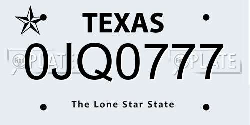0JQ0777 Texas License Plate