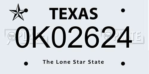 0K02624 Texas License Plate