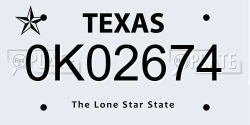 0K02674 Texas License Plate