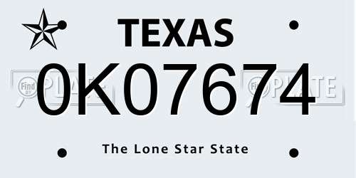 0K07674 Texas License Plate