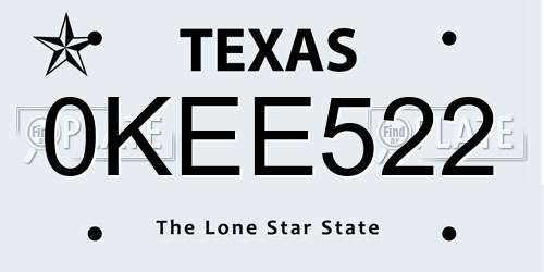 0KEE522 Texas License Plate