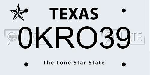 0KRO39 Texas License Plate